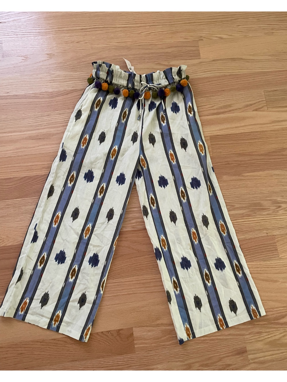 Anthropologie Ollari Pom Pom Wide-Leg Trousers size small NWT